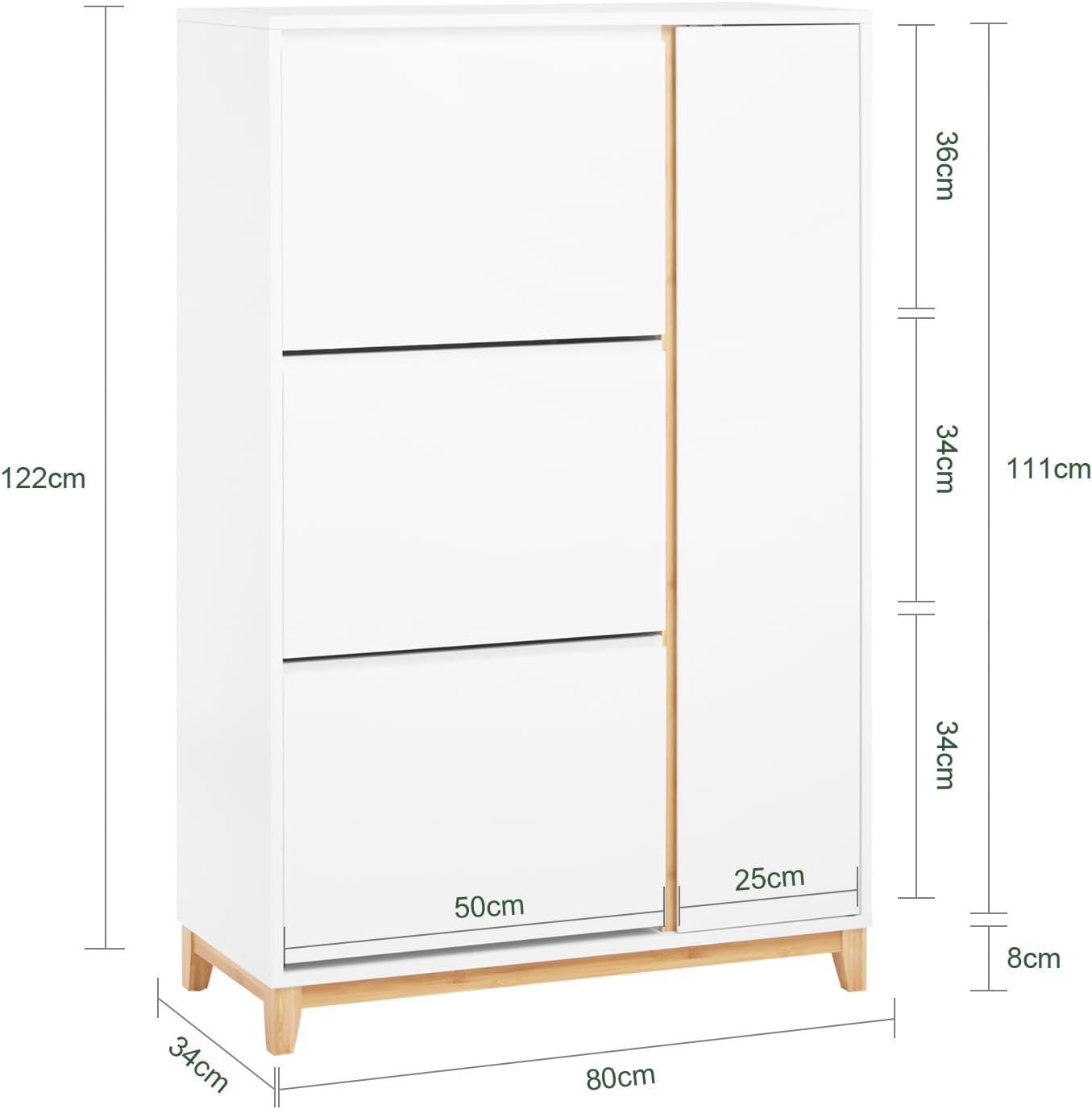 Dimensional diagram of the SoBuy FSR189-WN shoe cabinet