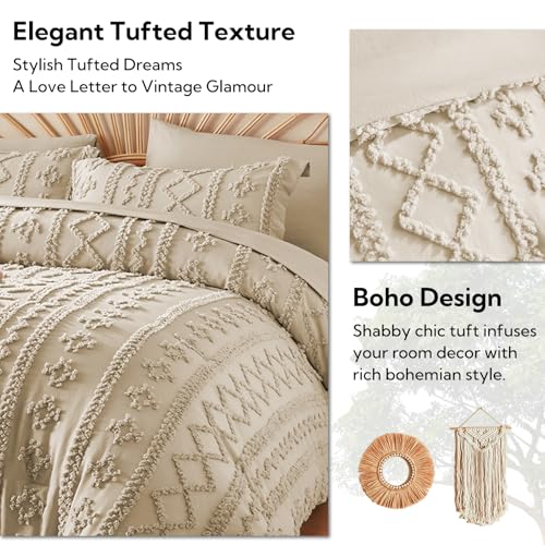 Image of MR&HM Tufted Boho Comforter Set Queen, Linen Farmhouse Bedding Set, Bed in a Bag Set 7 Pieces with 1 Comforter, 2 Pillow Shams, 2 Pillowcases, 1 Flat Sheet, 1 Fitted Sheet for All Seasons