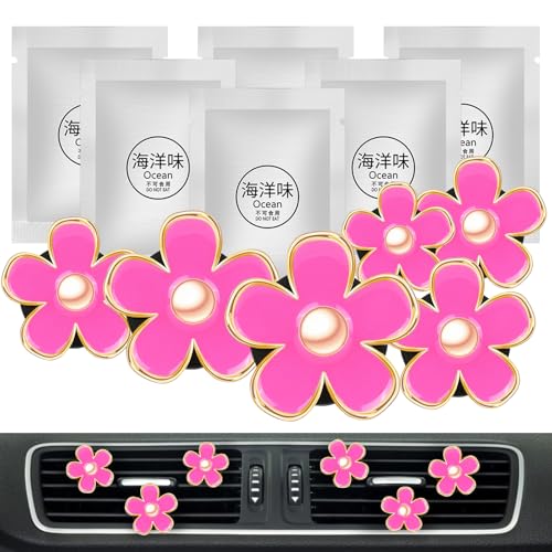 Image of Cute Pink Air Fresheners Car Accessories for Women Teens Girls Mom Gifts | 6pcs Boho Flowers Cars Air Fresheners Vent Clips Girly Automotive Truck Smell Freshener Gadgets Diffuser Aesthetic Decor
