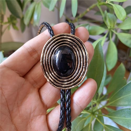 Image of Turquoise Agate Granite BOLO Tie for Men Women Leather Wedding Necklace Western Cowboy Necktie