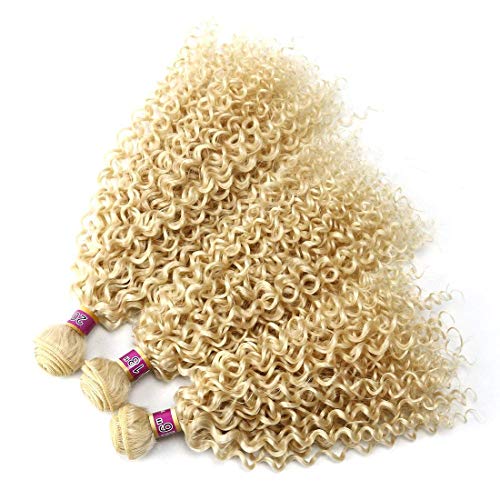 Synthetic Bundles Kinky Curly Hair Weave Extensions Color 613# 16 18 20 Inches Mixed Length 3 Bundles Heat Resistant Fiber