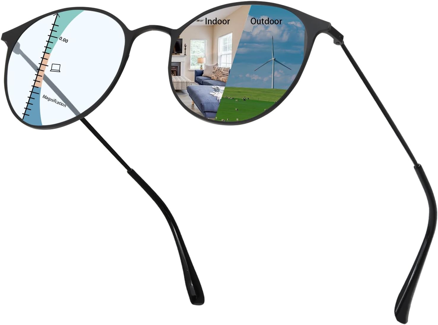 Multifocal Transition Photochromic Progressive Reading Glasses Men Women Blue Light Blocking Metal Multifocus Readers Black 2.5 x