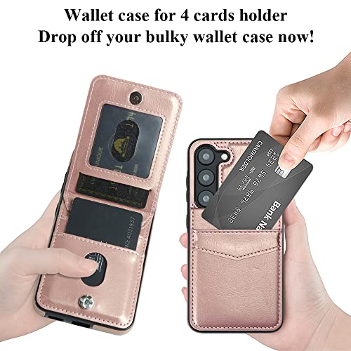 Lakibeibi Samsung Galaxy S23 Plus Case,Dual Layer Lightweight Premium Leather Galaxy S23 Plus Case Wallet With Card Holders Magnetic Lock Flip Phone Case For Samsung Galaxy S23 Plus 5G(2023),Rose Gold #TOP2