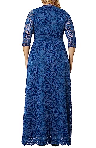 Image of Kiyonna Women's Plus Size Maria Lace Evening Gown | Long Formal Dress with Sleeves