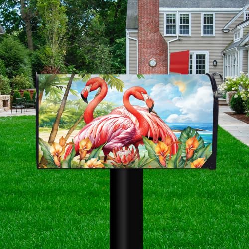 Image of Briarwood Lane Summer Mailbox Cover - Standard Size - Flamingo Pair for Summer Mailbox Cover