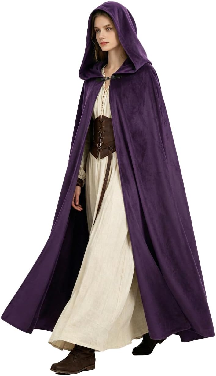 Medieval Hooded Cloak Renaissance Vintage Cape - Halloween Cosplay Witch Wizard LARP Costume