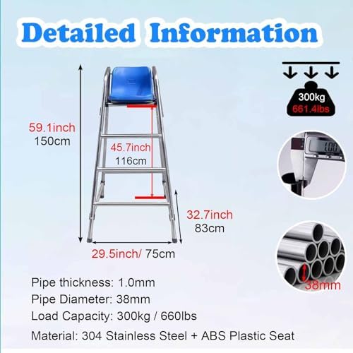 Pool Ladders Lifesaving Chair，High Lifeguard Chair for Pool with Umbrella, Rustproof Swimming Pool Overlook Chair for Waterpark Beach, 304 Stainless Steel Tall Adirondack Chair (Size : Tall
