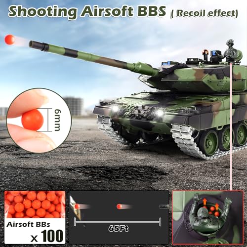 Image of 1 /16 RC Tank, Heng Long German Leopard 2 A6 RC Battle Army Toy with Smoke, Sound, Light, 2.4G Remote Control Tank That Shoots BBS with Upgraded Metal Tracks, Idler, Sprocket Wheel, Steel Gearbox