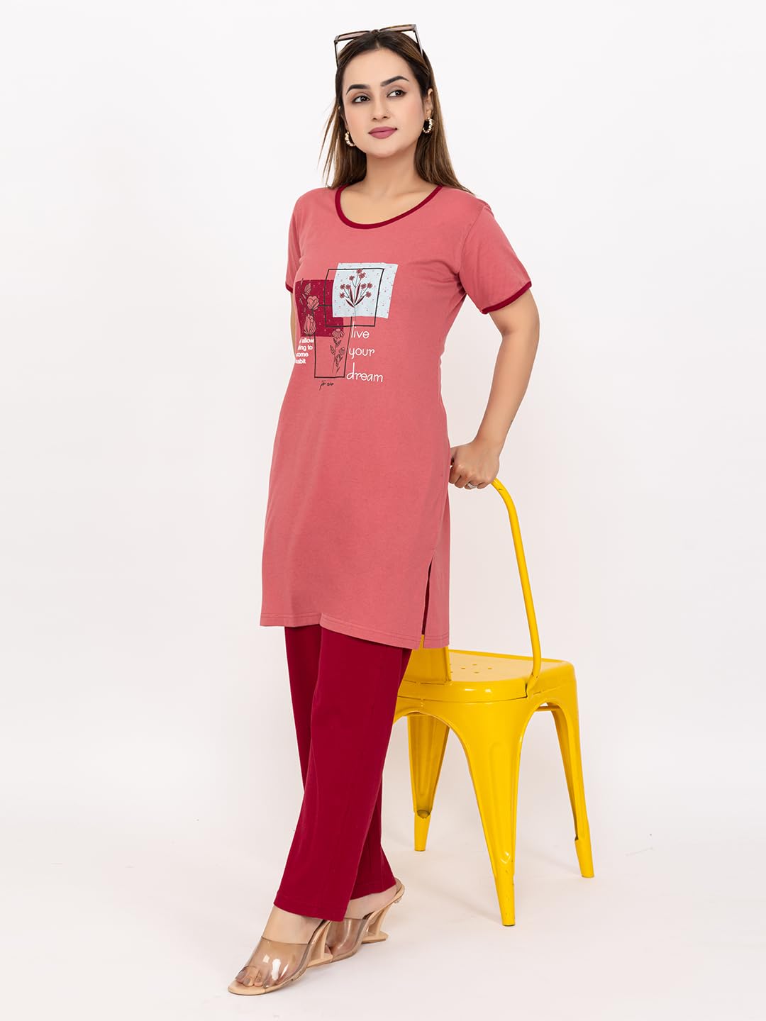 Summer Wear Casual Nightwear Round Neck Cotton PrintedComfortable and Breathable Nightsuit for Women (DD-NS-01)