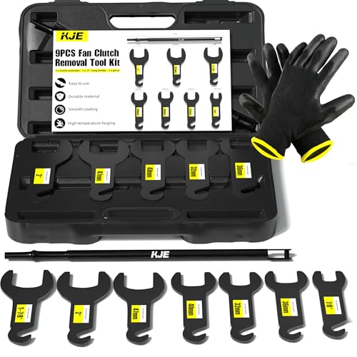 KJE 9PCS Pneumatic Fan Clutch Wrench Set 43300 Fan Clutch Removal Tool Kit Compatible with Ford GM Chrysler and Jeep