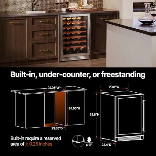Image of Ca'Lefort 24 Inch Wine Fridge - 61 Bottle Wine Cooler Refrigerator | 40-65F Touch Control, Dual-Pane Glass Door, Adjustable Shelves, 3-Color LED, Built-In or Under Counter for Home Bar /Kitchen