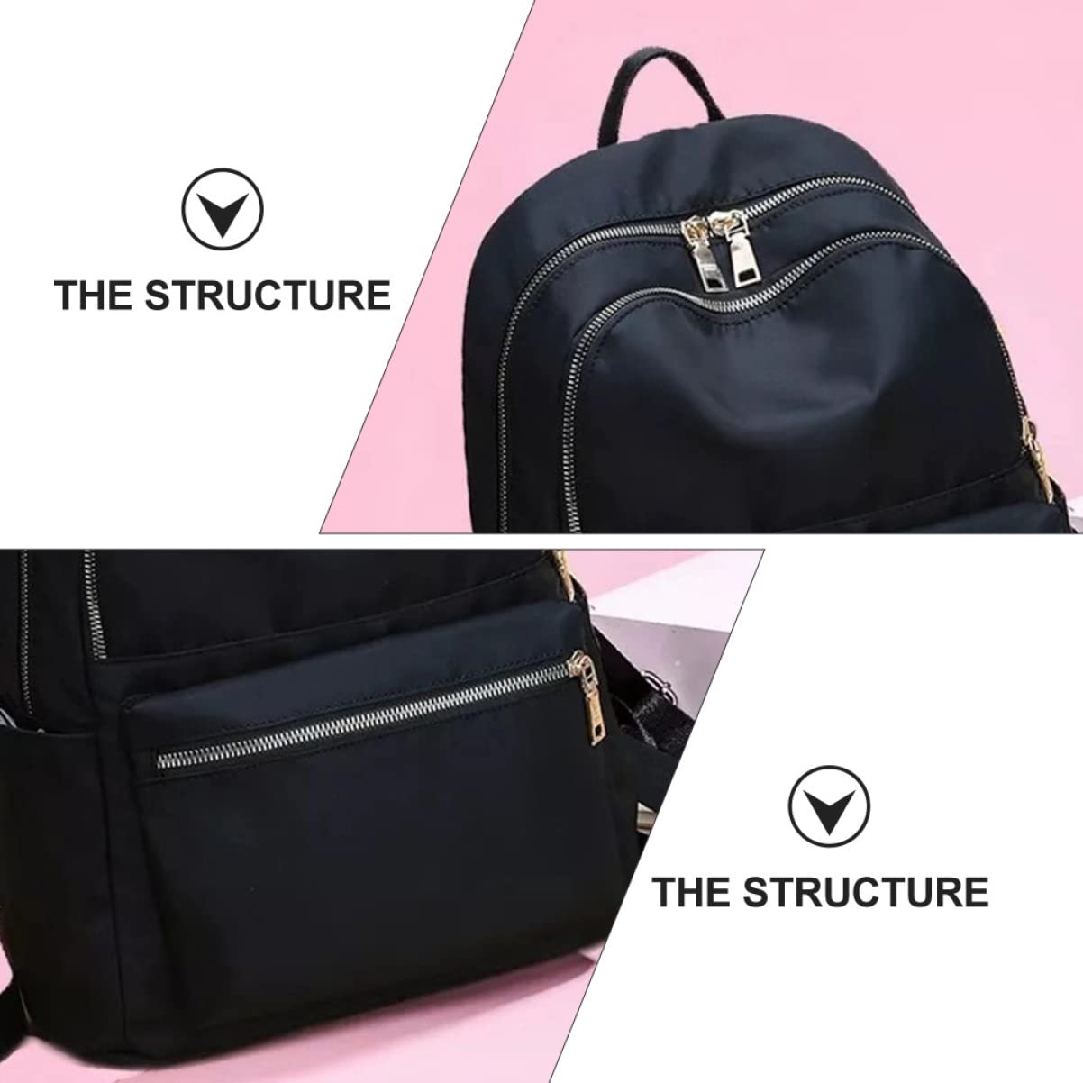 FRCOLOR Mochilas Negras de Mujer de Tela Oxford, y Mochila de Ocio Elegante Gran Capacidad Bolsa de Almacenamiento para Escuela y Trabajo