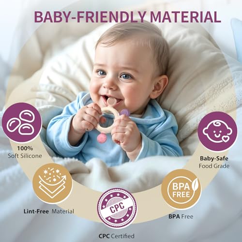 Image of akolik Teething Toys for Babies, Baby Teethers Toy Teething Ring Silicone, Grasping Teething Toy, BPA Free Teething Newborn Accessories for Baby 0 3 6 9 12 18 Months (Ringer Pink)
