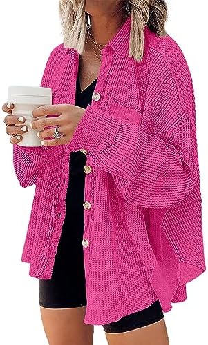 AUTOMET Womens Shacket Jacket Waffle Knit