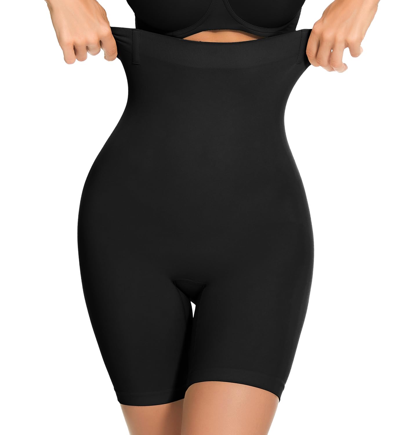SIMIYA Bauchweg Unterhose Damen Hohe Taille Body Shaper Miederhose Unterwäsche Kurze Figurformende Miederpants Shorts（Schwarz-01,L）