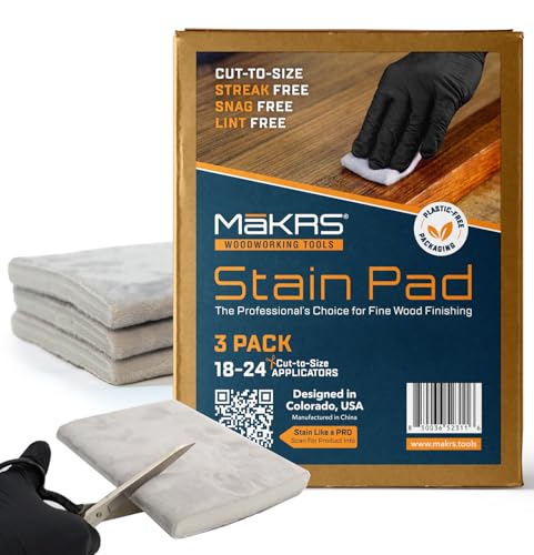 MKRS Stain Pad Cut-to-Size Staining Pads 3-Pack Lint Snag Streak-Free Applicator Micro Brush Material Wood Stains and Oil Based Finishes Easy to Use with Consistent Application