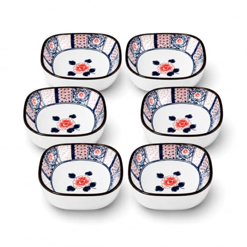 Image of YELONA Japanese Gifting Ceramic Bowl Set of 6 | 200ml Blue Floral Porcelain Elegant Serving Bowl for Rice, Soup, Snacks & Dessert | Ceramic Dinner Set for Gifting - (Hana Bloom)
