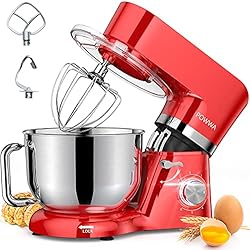 Amasadoras Alemanas Batidora Amasadora, POWWA Amasadora de Pan Repostería 1500W, 6 Velocidades con Pulso, Potente y Bajo Ruido, Robot de Cocina Amasador Multifuncional, Bol de Acero Inoxidable 6.2 L Capacidad-Rojo