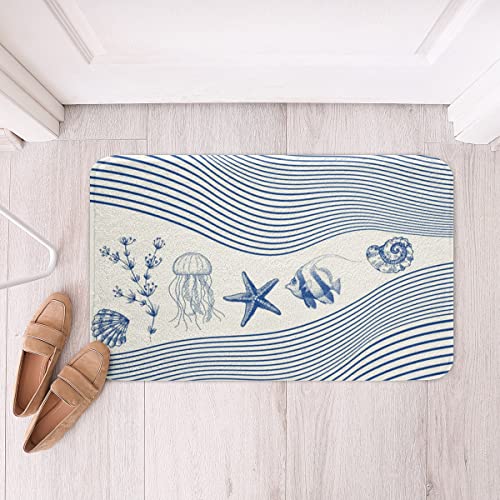 Ozean Meer Thema Zottelig Saugfähig Badezimmerteppich Jellyfish Starfish Kreatur Leben im Meer Streifen Rutschfest…
