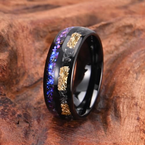 Tungsten Carbide Rings for Men Women 8mm Two Tone Design Inlaid Gold Foil Sandstone Men's Wedding Bands Fashion Luxury High Polish Comfort Fit4