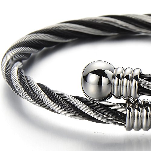 Image of COOLSTEELANDBEYOND Elastic Adjustable Steel Twisted Cable Cuff Bangle Bracelet for Mens for Women