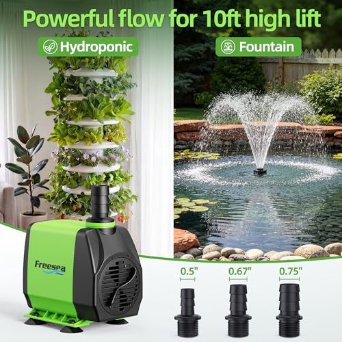 Image of FREESEA 800GPH Small Pond Pump: Circulate 500-1200 Gallon Pond in 1-2 Hours | 24 /7 Reliable Operation for Crystal Clear Water & Healthy Koi - 45W Quiet Motor with Adjustable Flow