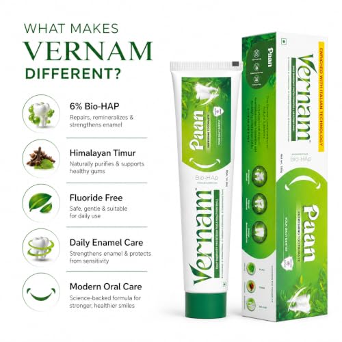 Image of Vernam Paan Toothpaste 100g | Hydroxyapatite Enamel Repair & Sensitive Teeth Care | Fluoride-Free Anti Cavity | Natural Paan Long-Lasting Fresh Breath & Gum Support | Vegan | 6% Bio-HAP, Fluoride Free & Natural Paan for Lasting Freshness