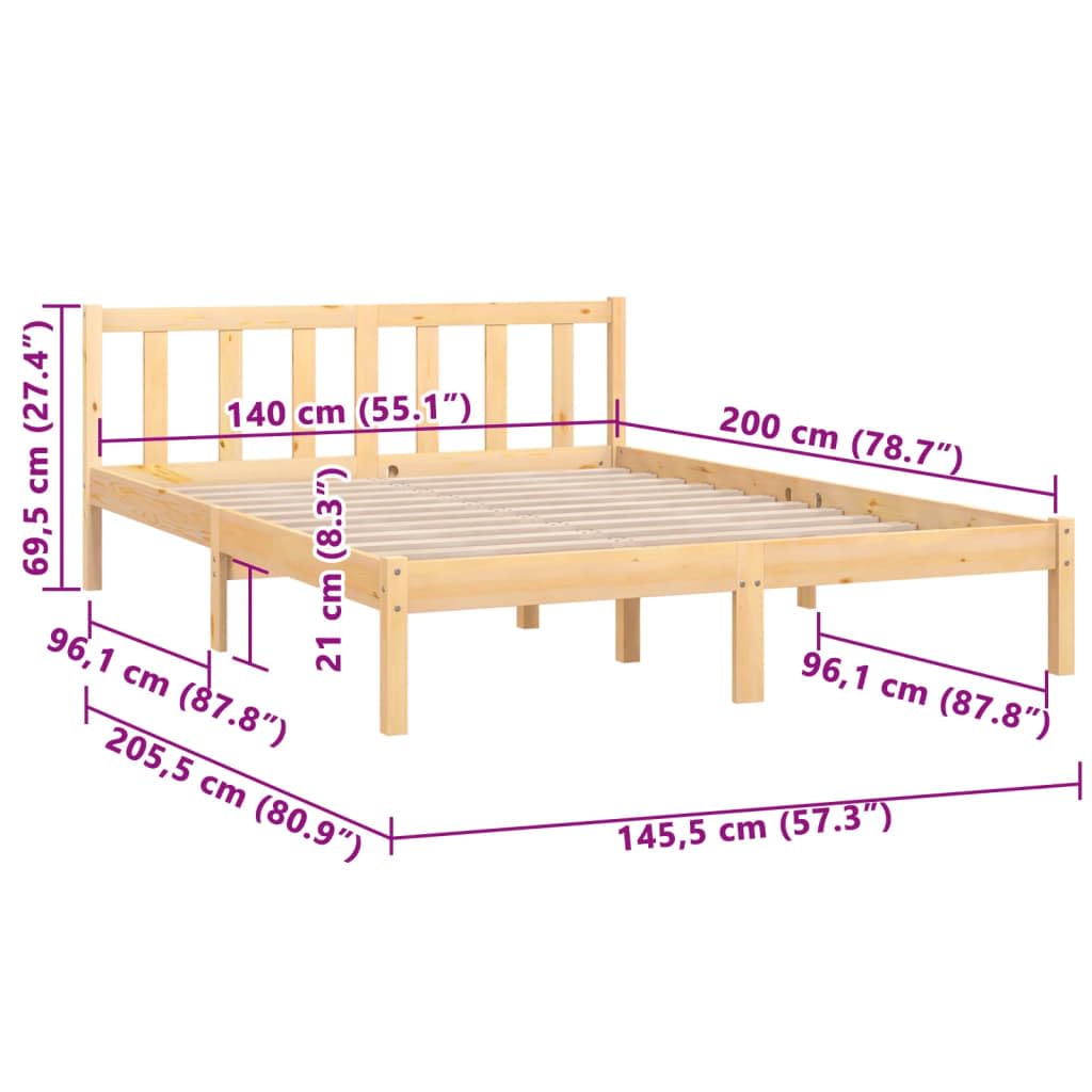 Bett mit Lattenrost Bettgestell Massivholzbett nholz 140x200 cm