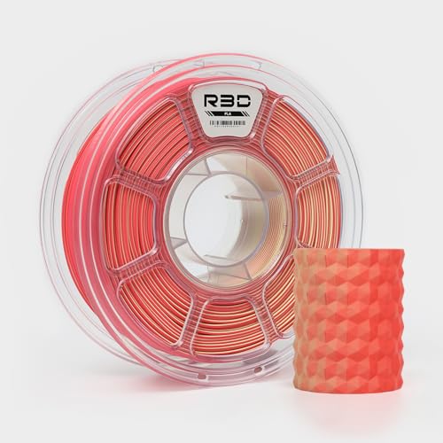 R3D Dual Color Silk PLA Filament, Co-Extrusion 3D Printer Filament 1.75mm, 30-370 mm/s High Speed PLA, Dimensional Accuracy +/- 0.02 mm, 1KG Plastic Spool (Matte Red-Yellow)