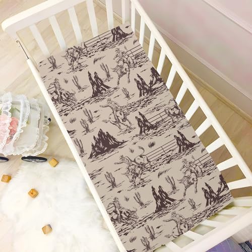 Image of Western American Cowboy Crib Sheets Soft Breathable Fitted Baby Playard Sheets Mattress Cover for Girl Boys, 39 inch x 27 inch x 5 inch