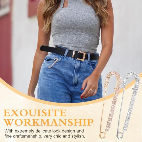 Image of Yolev 4 Pcs Rhinestone Safety Pins for Women: Decorative Brooch Pins, Sweater Shawl Clips, Shiny Silver & Gold, Modern Style