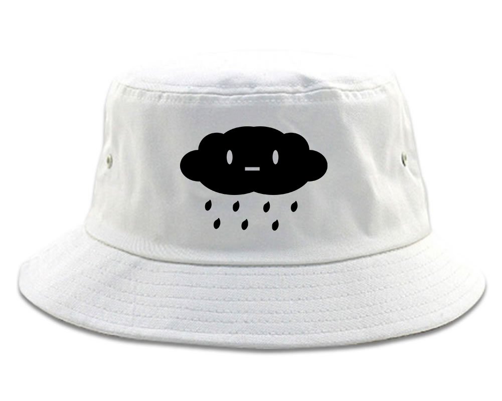 Cute Face Rain Cloud Bucket Hat White