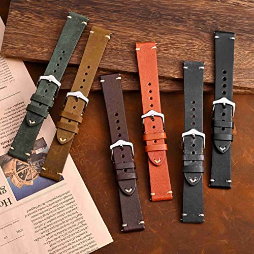 Bisonstrap Men's Watch Bands, Hand-Stitched Leather Watch Straps, Quick Release, 20Mm, Coffee Brown With Silver Buckle #TOP6