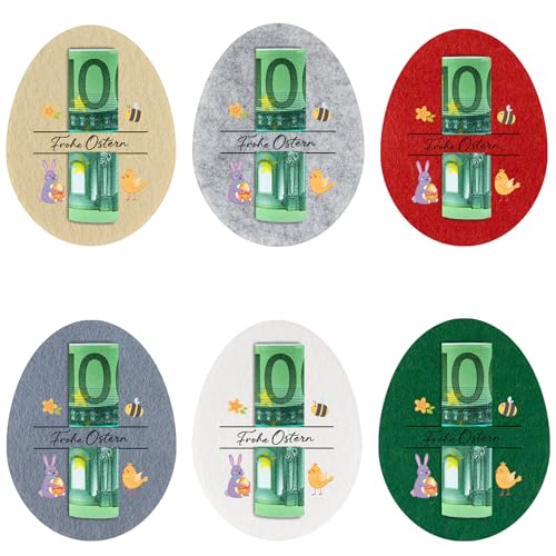 ANKUOFUA 6 Stück Geldgeschenk Verpackung für Ostern, Filz Ostern Geldgeschenke für Freund & Kollegen, Ostereier Filzdekorationen, Lustige Ostereier dekorationen für Geld für Damen Herren Junge Mädchen