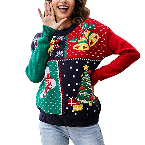 IFFEI Womens Ugly Christmas Sweater Novelty Print Crew Neck Sweater...
