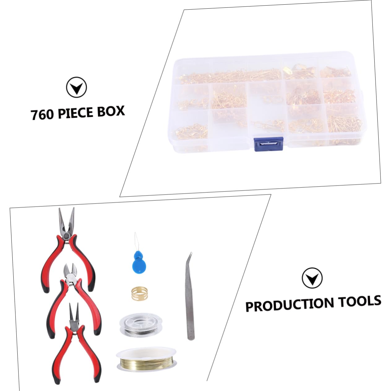 PERSELOSO Kit Bijoux 768 Pièces en Boîte, Pinces et Accessoires Métal Or