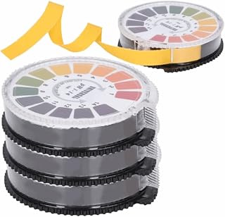 4 Rolls pH Test Paper Strips, 5m Yellow Test Strip Roll | 5 m Roll Length, Yellow Paper, Color Change Results, Water, Food, Cosmetics, Saliva Home Lab pH Level Testing