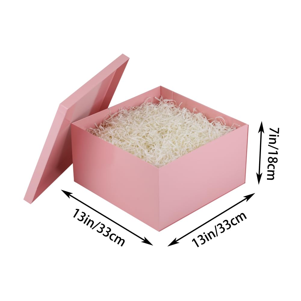 UoeRing Confezione da 2 scatole regalo grandi, 33 x 33 x 17 cm, per bomboniere nuziali, set di confezioni regalo di Natale con nastri e biglietti (rosa)