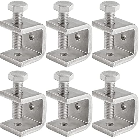 Foxwake Mini C Clamps Stainless Steel 0.83 Inch for Working, Heavy Duty Small U Clamps for Metal Mounting, Universal Desk Clamp with Stable Wide Jaw Opening/I-Beam Design (6pcs) Cover