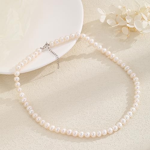 AAA+ Quality White Freshwater Pearls Necklace for Women | 6.5-7mm Round White Pearls with 925 Sterling Silver Chain3