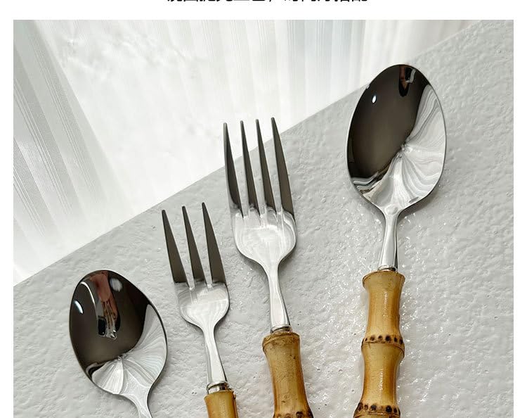 Juego de cubiertos de 5/20/30/40/50/60 piezas, mango de madera de bambú, cubiertos de acero inoxidable, cuchillo creativo para carne, tenedor, cuchara, tenedor, cuchara, tenedor, cuchara