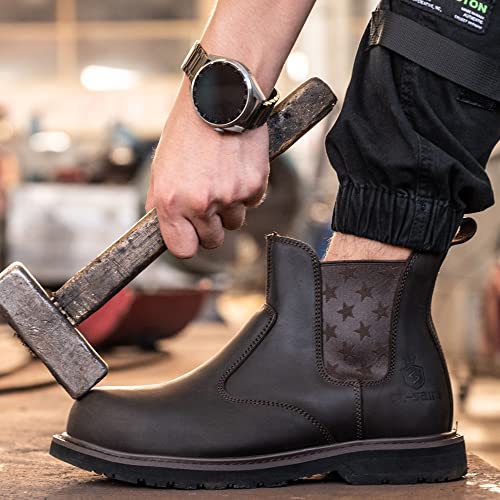 Composite/Steel Toe Chelsea Work Boots for Men Fashion Classic Ankle Industrial Construction Insulated Safety Shoes 6 Inch Full Grain Leather Brown Black2