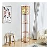 Indoor Vloerlamp met planken – plank LED-vloerlampen door echt massief hout met stof lampenkap voor woonkamer…