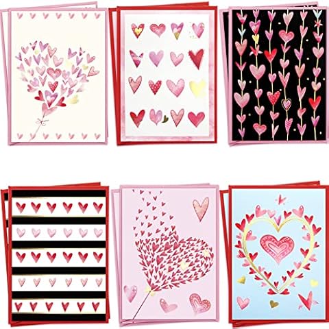 Fancy Land Valentines Cards with Envelopes 12 Heart Cards Blank Inside Gold Foil Embellishment Cover