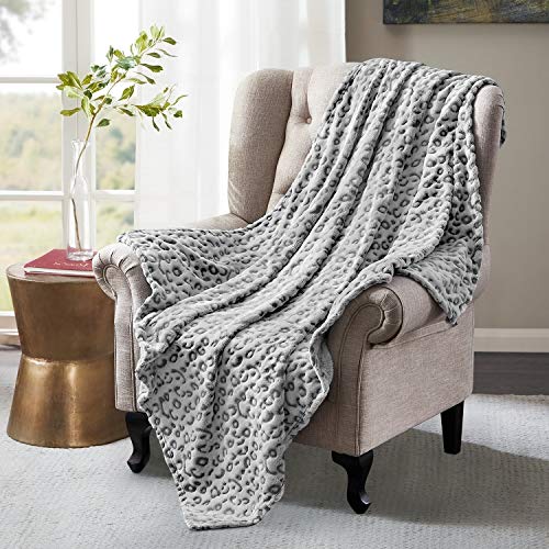 Homeideas Fleece Flannel Printed Blanket Twin Size, 50X61 Inches Soft Lightweight Microfiber Throw Blanket For Couch/Sofa/Bed For All Season, Leopard/Cheetah, Grey #TOP1