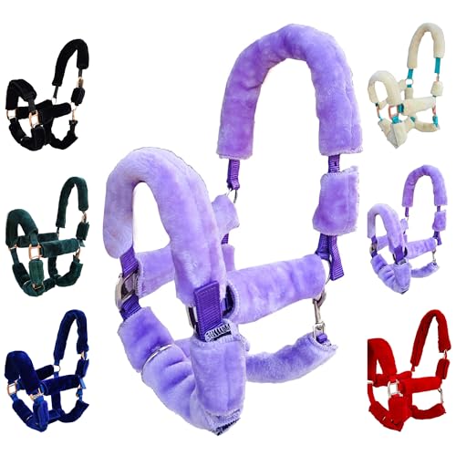 Majestic Ally Horse Halter Fleece Set -Full, Set of 09 (Crown, Noseband, Cheeks, Chin, Neck Pieces) and Set of 4 (Crown, Noseband, Cheeks), Multiple Colors (Lilac, 09 Piece)