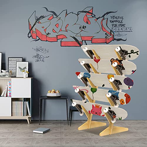 bimiti Skateboard Ständer Boden 5-Layer Skateboard Halter aus Holz Skateboard Aufbewahrung Rack Surfbrett Display Halter für Snowboard Longboard Surfboard Penny Board – Bild 7
