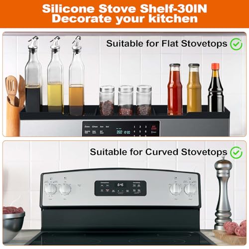 AWOKE Stove Top Shelf 30 Inch - Silicone Material Magnetic Shelf for Stove - 3 Functional Partitions Kitchen Spice Rack Organizer-Black,Kitchen Gadgets Storage Organization - Image 6