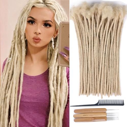 Huarisi 12 Inch 60 Strands 613 Blonde Dreadlocks Extensions Human Hair 0.6cm Thickness Handmade Permanent Loc Extensions Real Hair for Women Can Be Curled and Twisted
