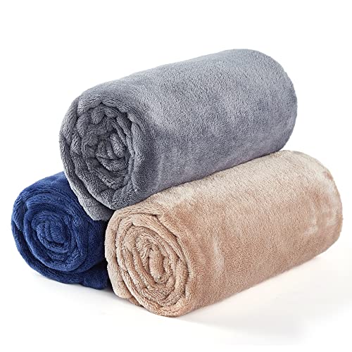 Pawque Dog Blanket 20" X 30" Pack Of 3, Fluffy Fleece Sherpa Puppy Blanket For Small/Medium Dogs Or Cats, Warm & Soft Pet Blanket For Couch Car Bed, Grey/Khaki/Navy Blue #TOP7